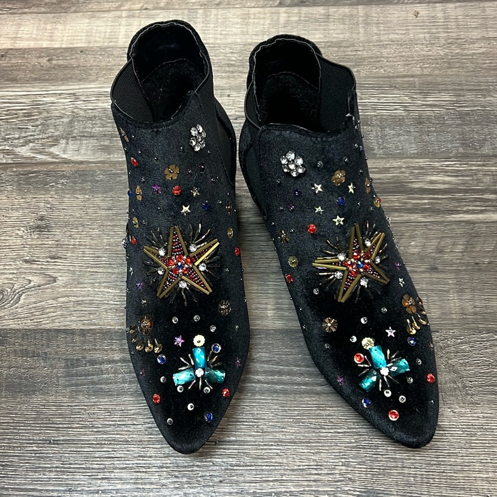 Betsey Johnson Jax black velvet sequin beaded ankle boot Shoe Size 8